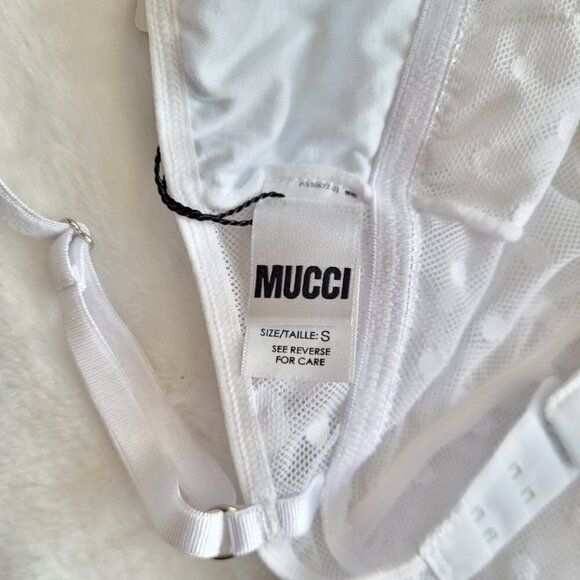 Mucci Soft Stretchy Sheer Lace Luna Bodysuit Size Small In White - Picture 5 of 12